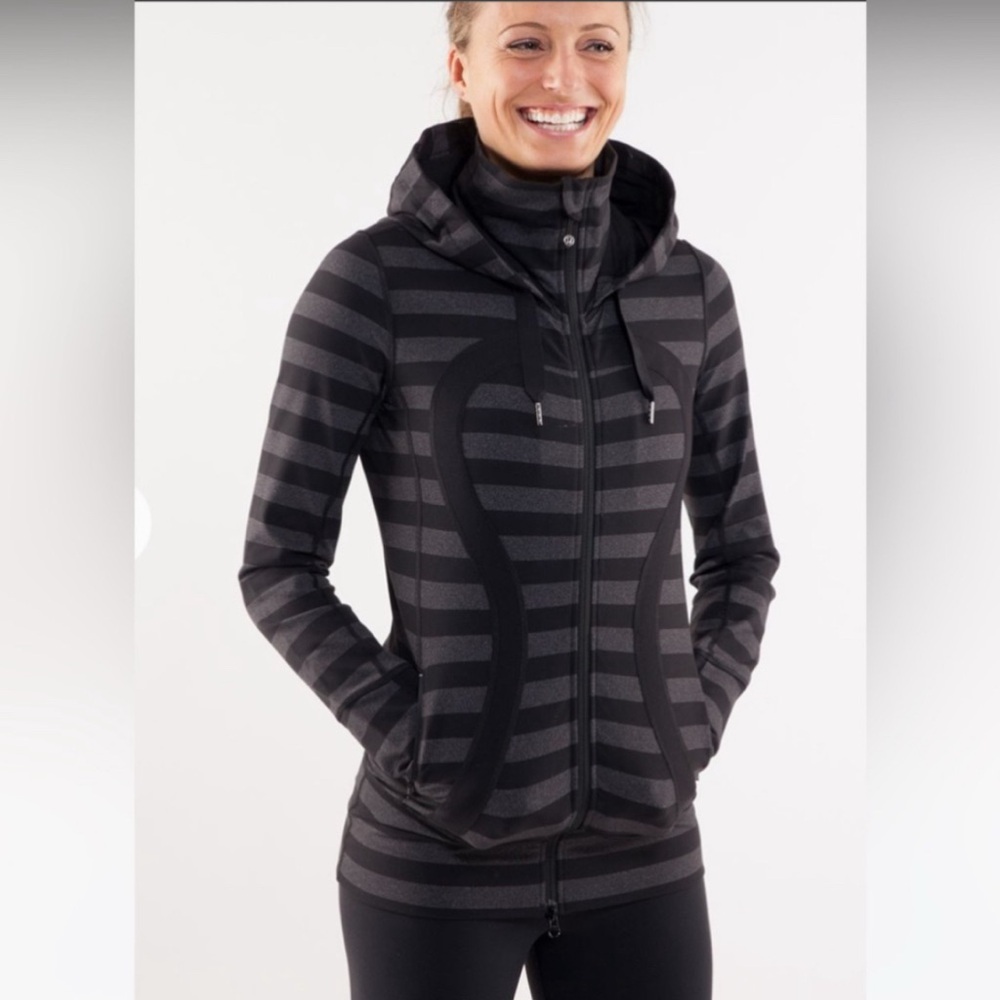 Lululemon Stride Jacket Black Micro Macro Stripe Hooded Full Zip